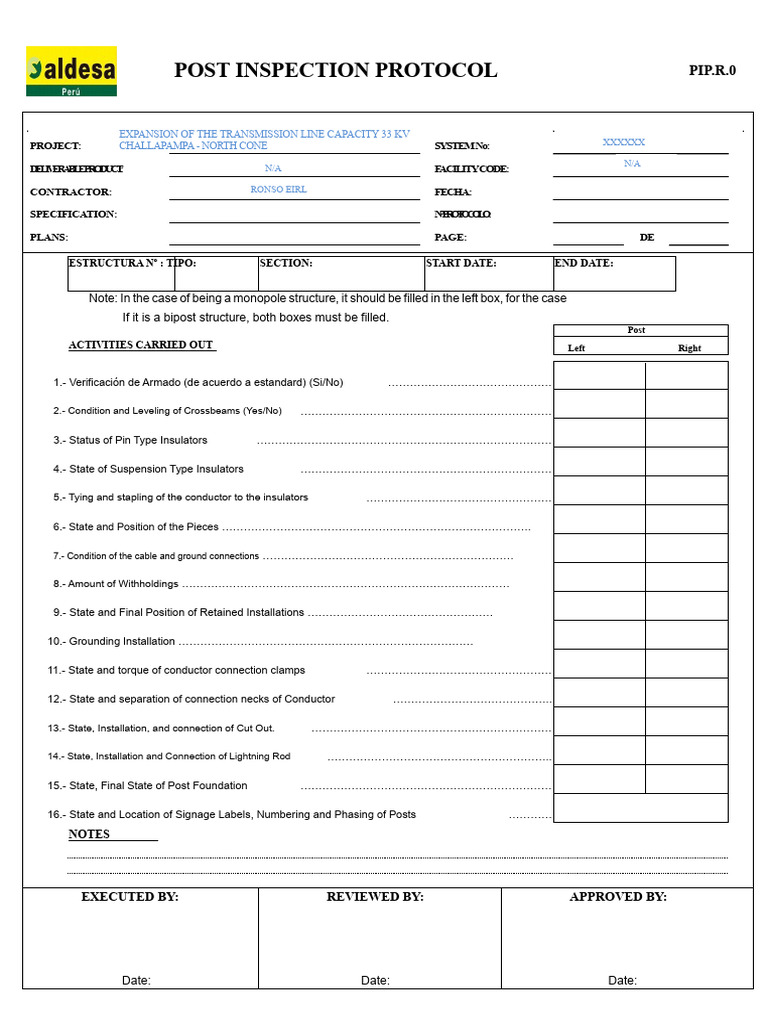 Post Inspection Protocol for 33kV Line | PDF | Insulator (Electricity ...
