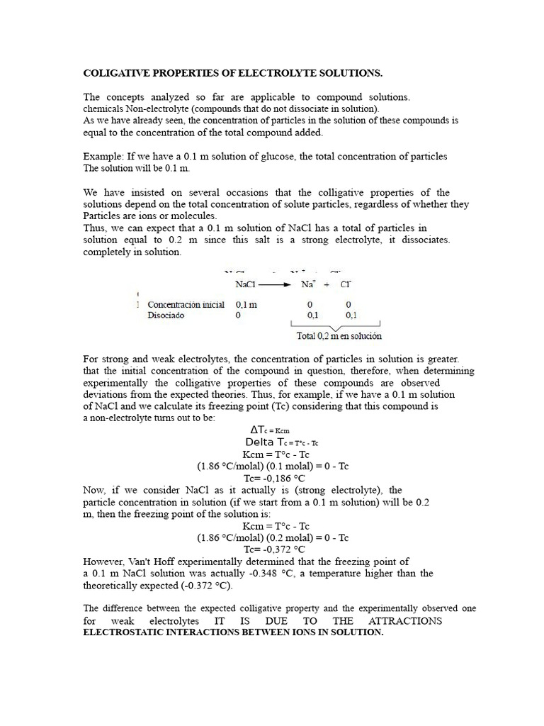 Colligative Properties of Electrolyte Solutions | PDF | Dissociation ...