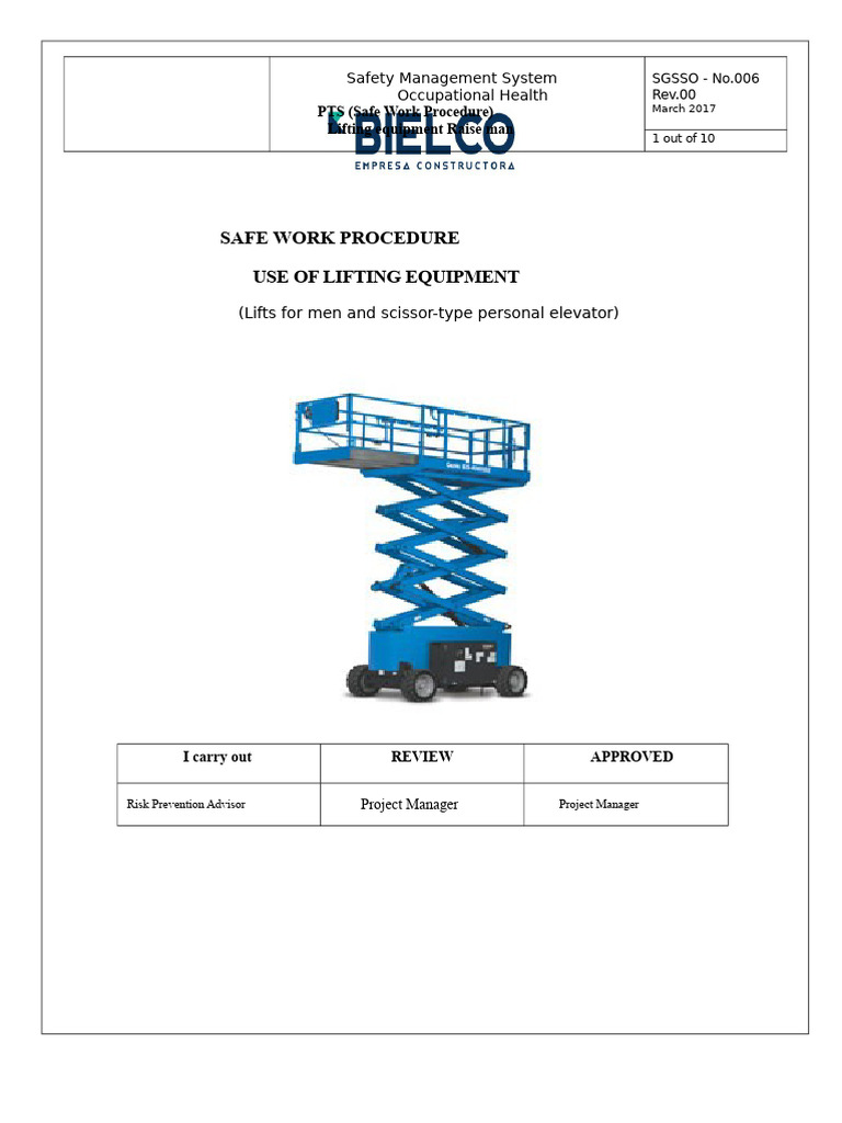 Safe Work Procedure for Lifting Equipment | PDF | Occupational Safety ...