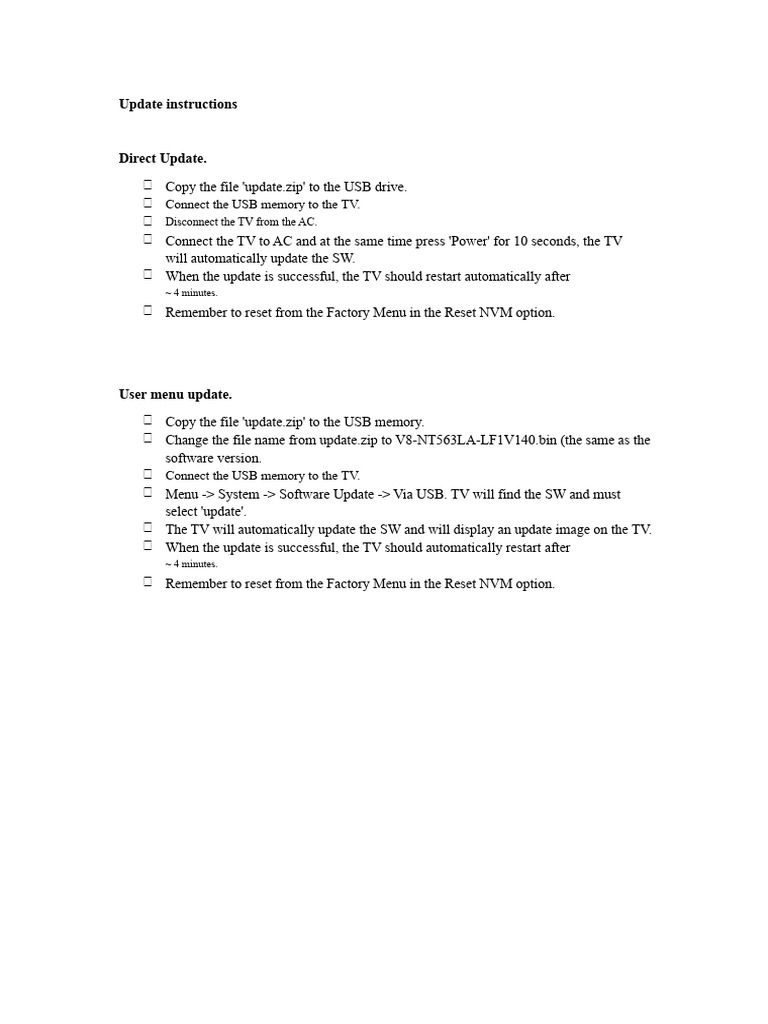 TV Software Update Instructions | PDF