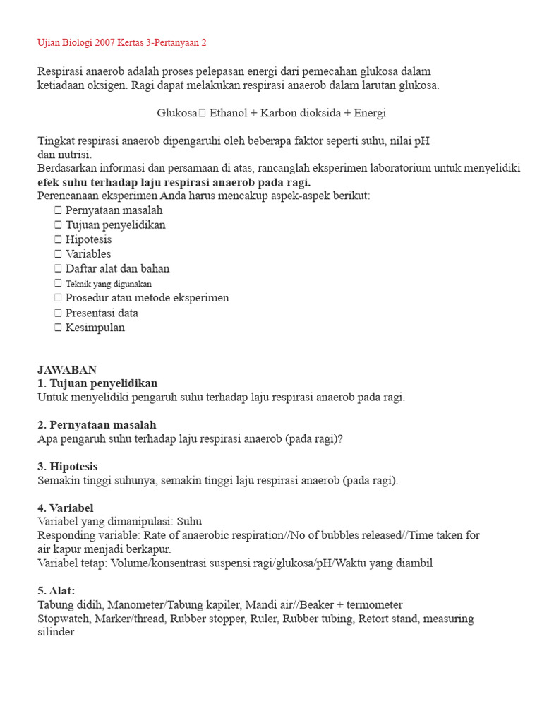 Eksperimen Suhu dan Respirasi Anaerob Ragi | PDF