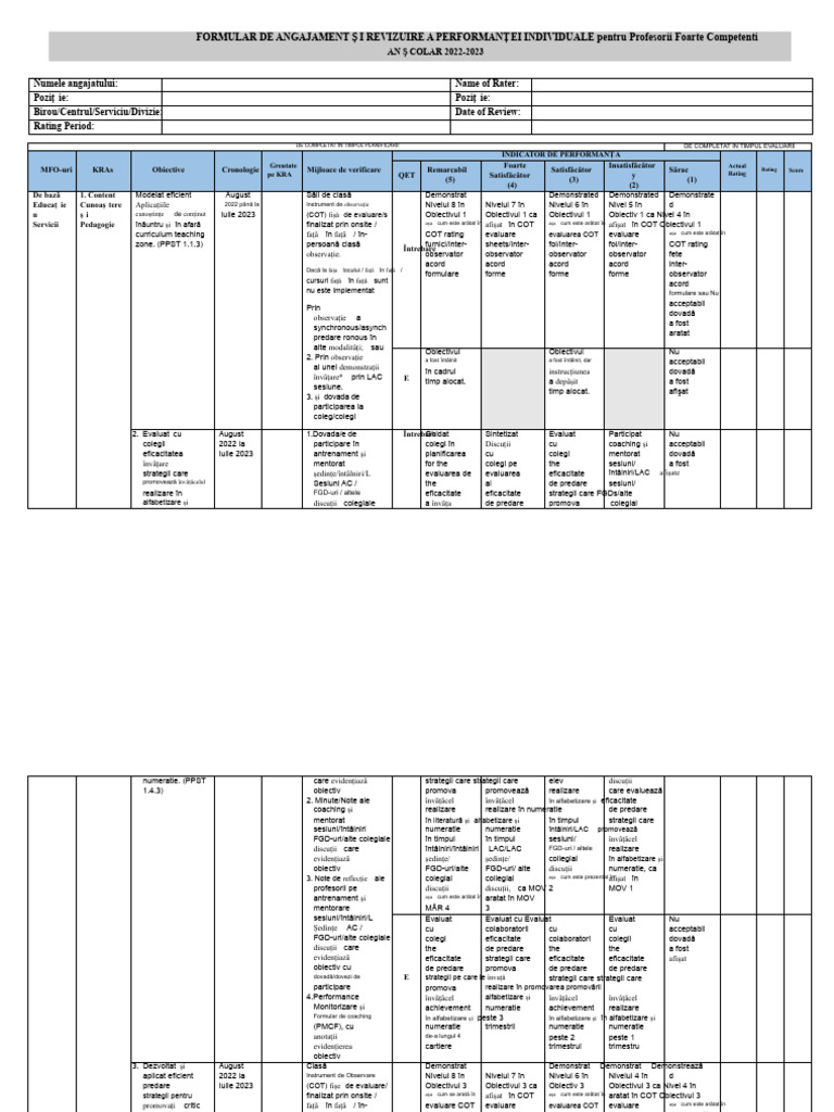 IPCRF Pentru Profesorii Superior Proficienți SY 2022 2023 | PDF