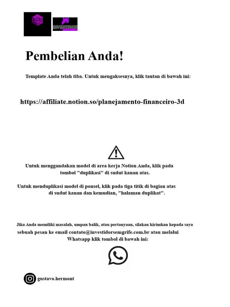 Akses Template Notion Pembelian Anda | PDF