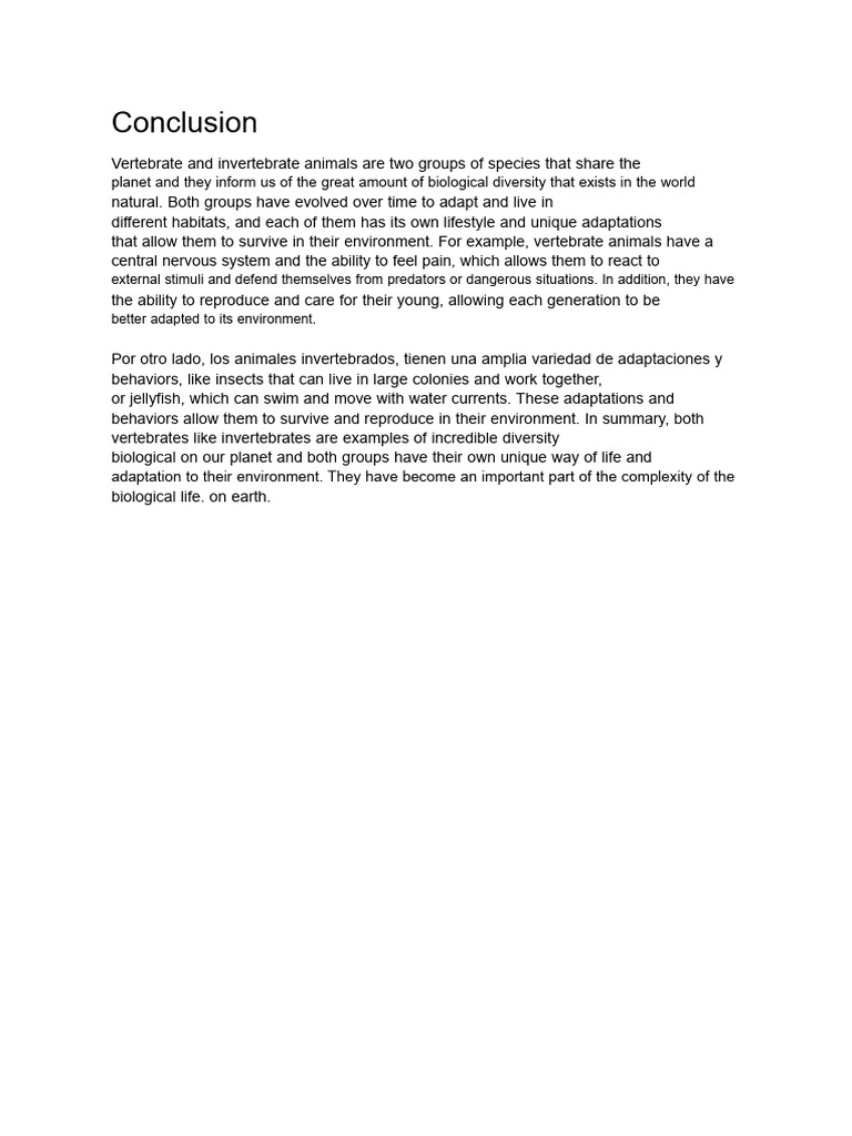 Conclusion of Science (Vertebrate and Invertebrate Animals) | PDF
