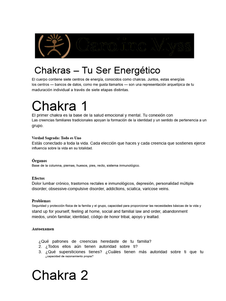 Chakras Caroline Myss PDF | PDF | Aprendizaje | Las emociones