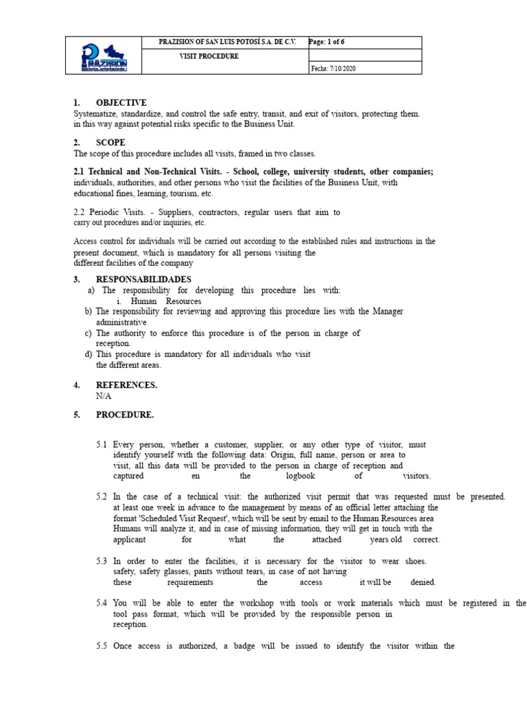 Visitor Access Procedure for Prazision | PDF | Identity Document