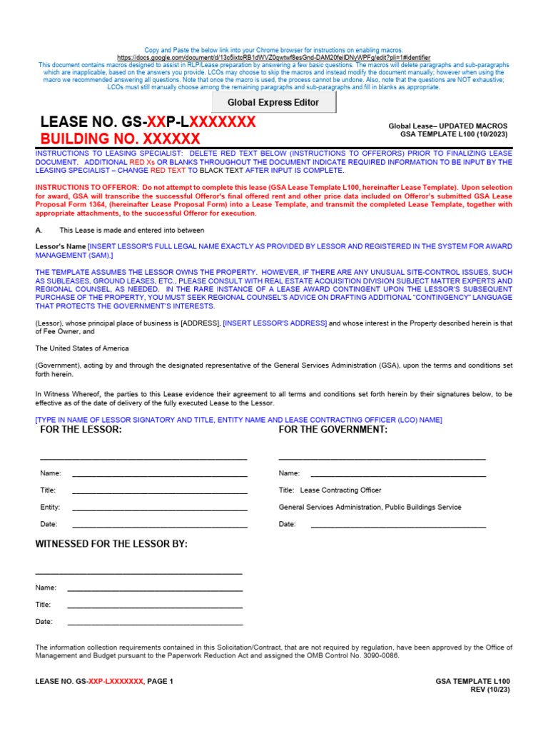 Global Lease Template L100 (Oct. 2023) C | PDF | Lease | Leasehold Estate