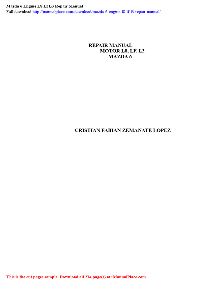 Mazda 6 L8 LF L3 Engine Repair Guide | PDF | Engines | Piston