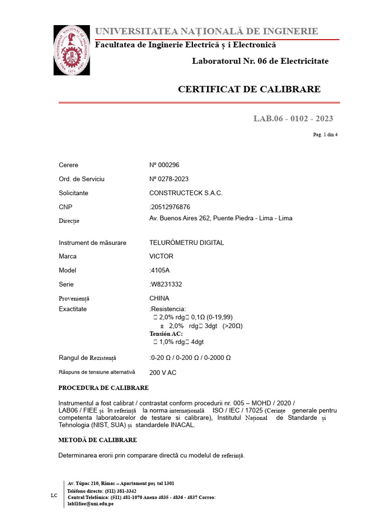 Certificat de Calibrat Victor | PDF