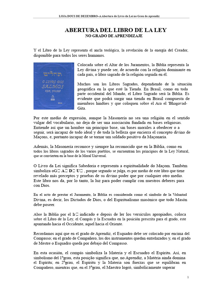Apertura del Libro de la Ley en Masonería | PDF | Salmos
