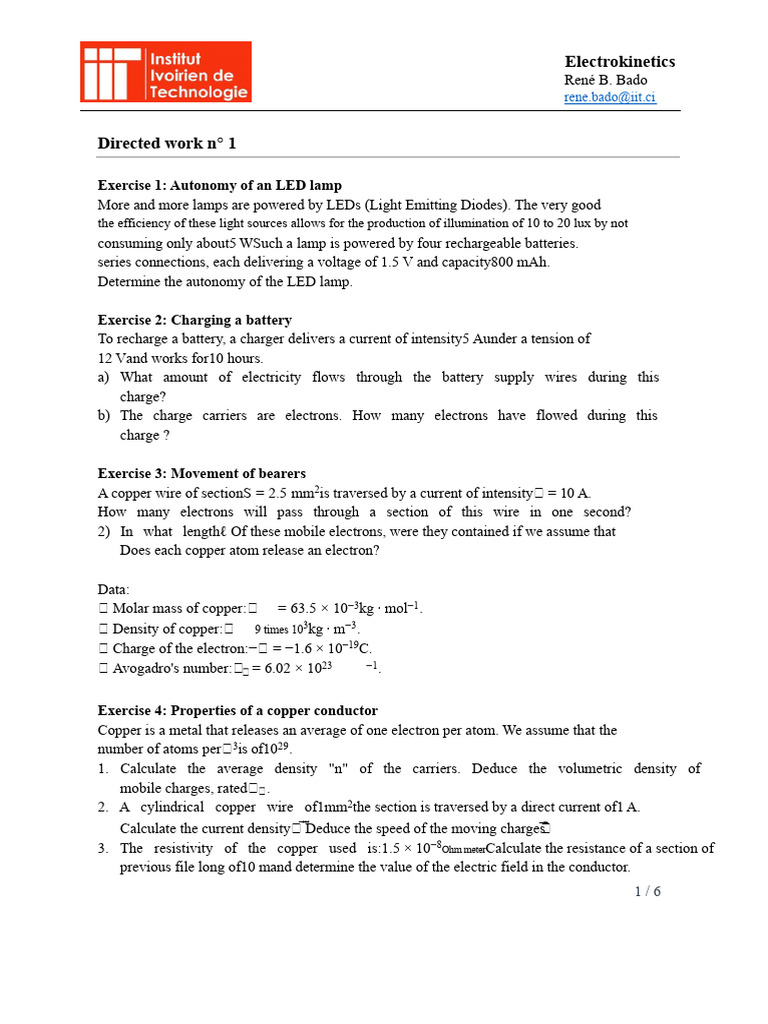 Electrokinetics Exercises and Calculations | PDF | Quantity | Electricity
