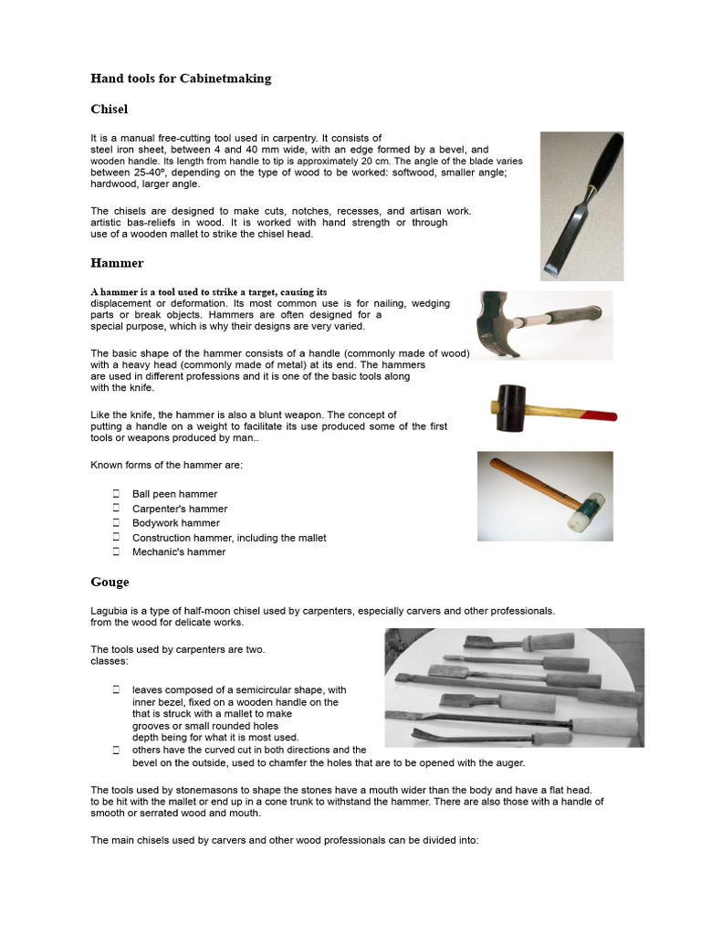 Essential Hand Tools for Cabinetmaking | PDF | Woodworking | Tools