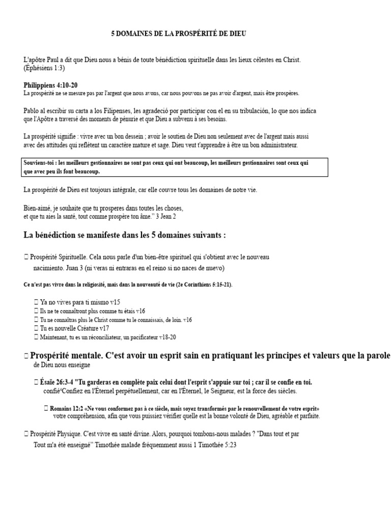5 Domaines de la prospérité divine | PDF | Dieu | Doctrines et ...