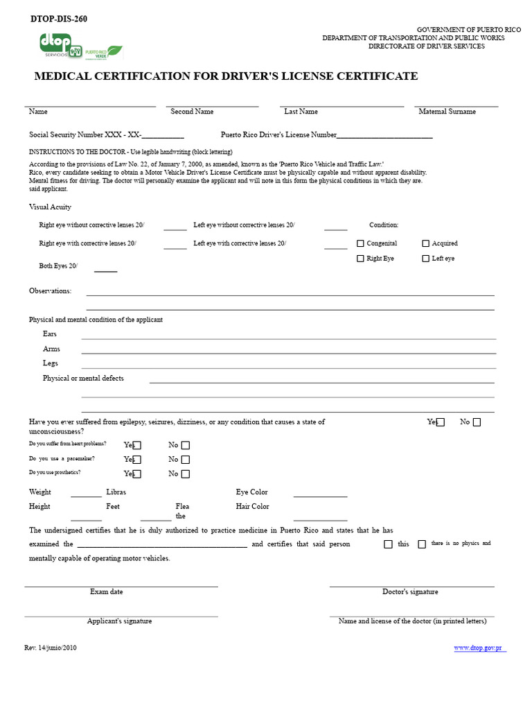 Medical Certification for Driver's License | PDF | Driver's License