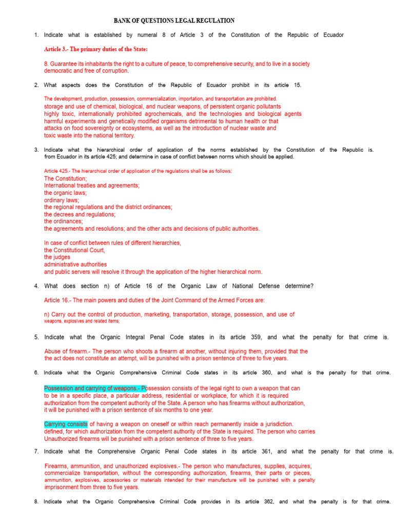 1 Bank of Questions Legal Regulations | PDF | Overview Of Gun Laws By ...