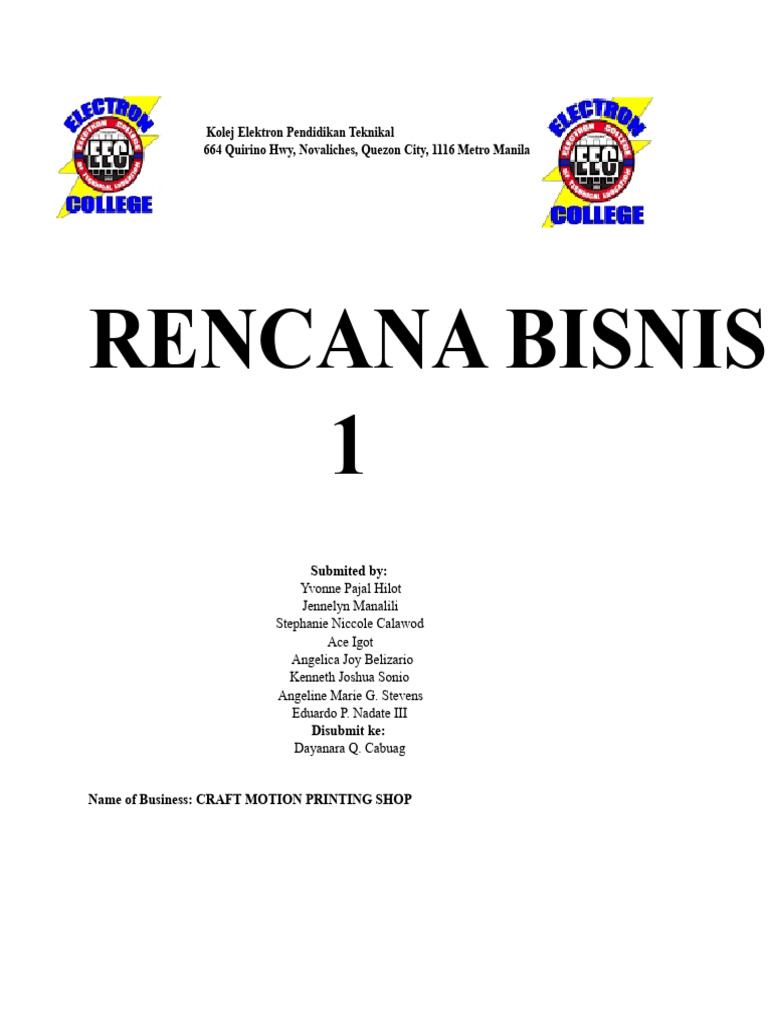 Rencana Bisnis Toko Cetak Craft Motion | PDF