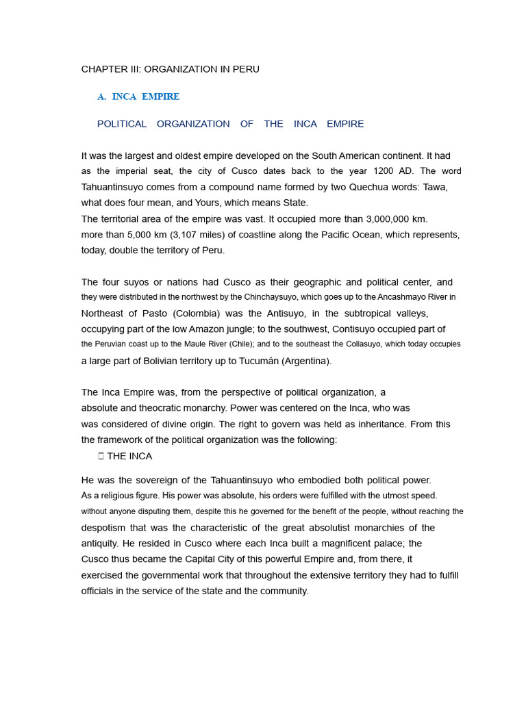 Inca Empire Political Organization Overview | PDF | Spanish ...