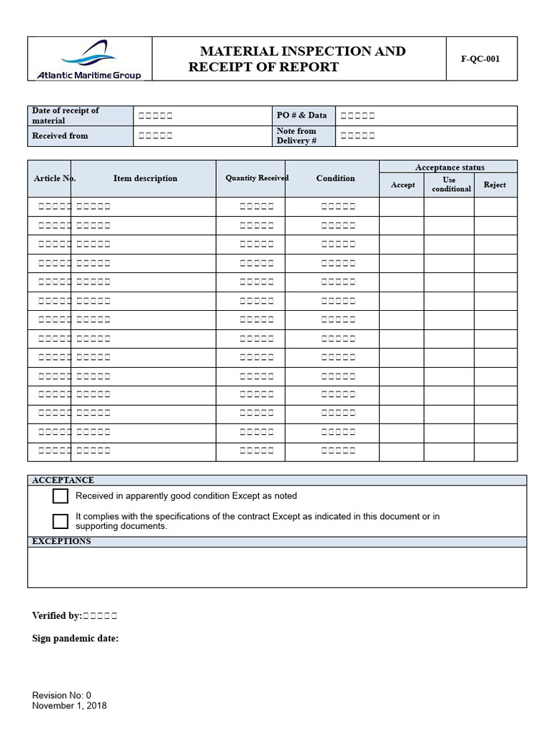 Inspection and Receipt of Materials Report | PDF