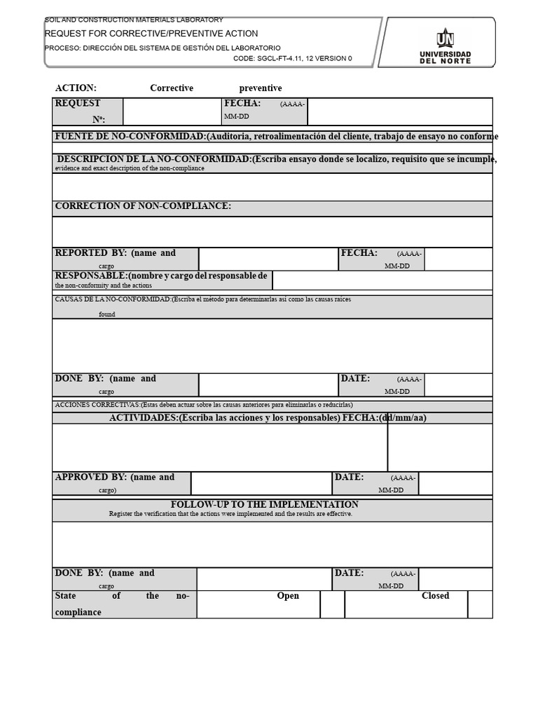 Corrective-Preventive Action Request Form | PDF