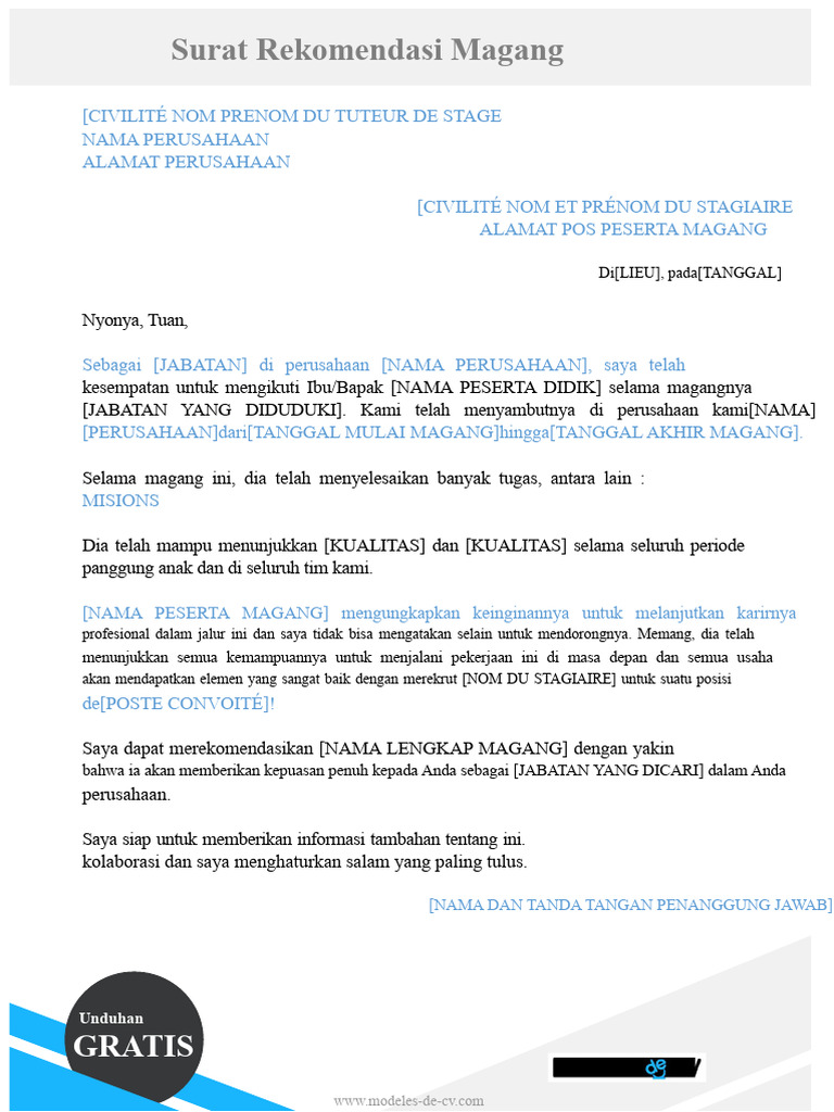 Surat Rekomendasi Magang Profesional | PDF