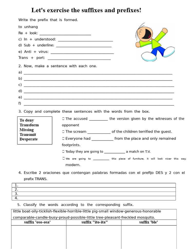 Prefixes and Suffixes Exercise Guide | PDF