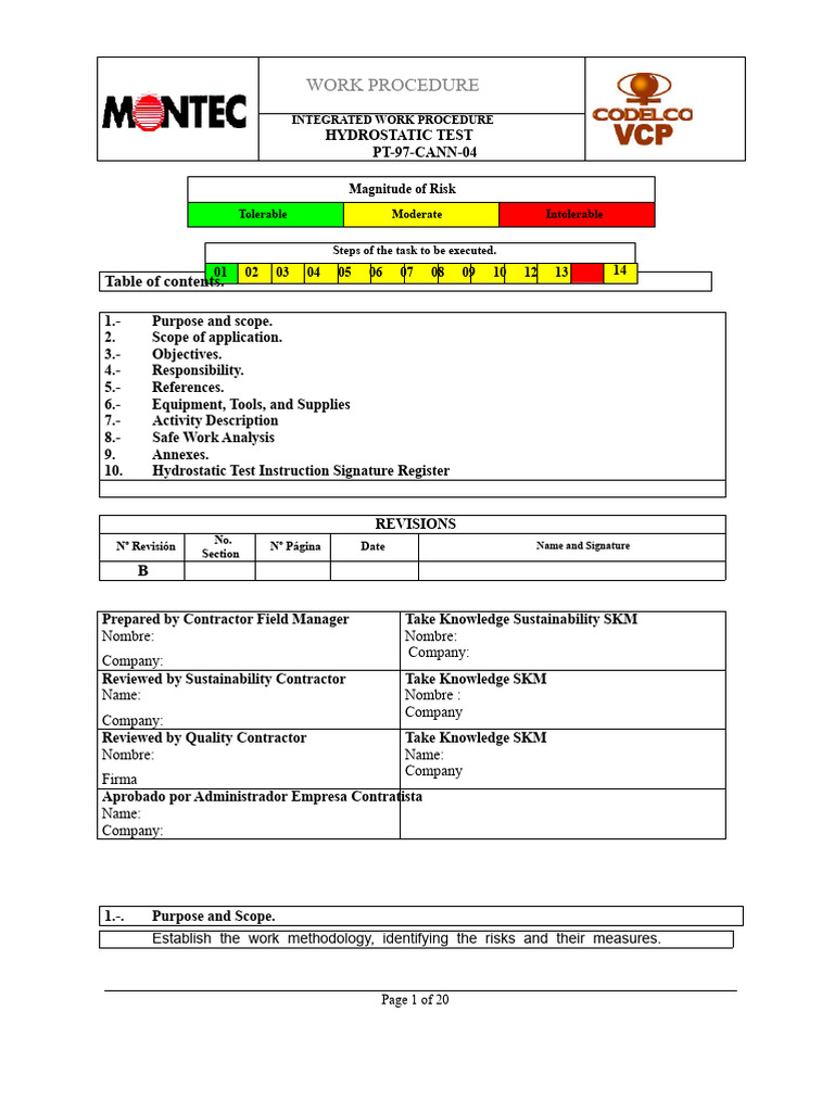 Hydrostatic Test Work Procedure Guide | PDF | Leak | Pressure Measurement