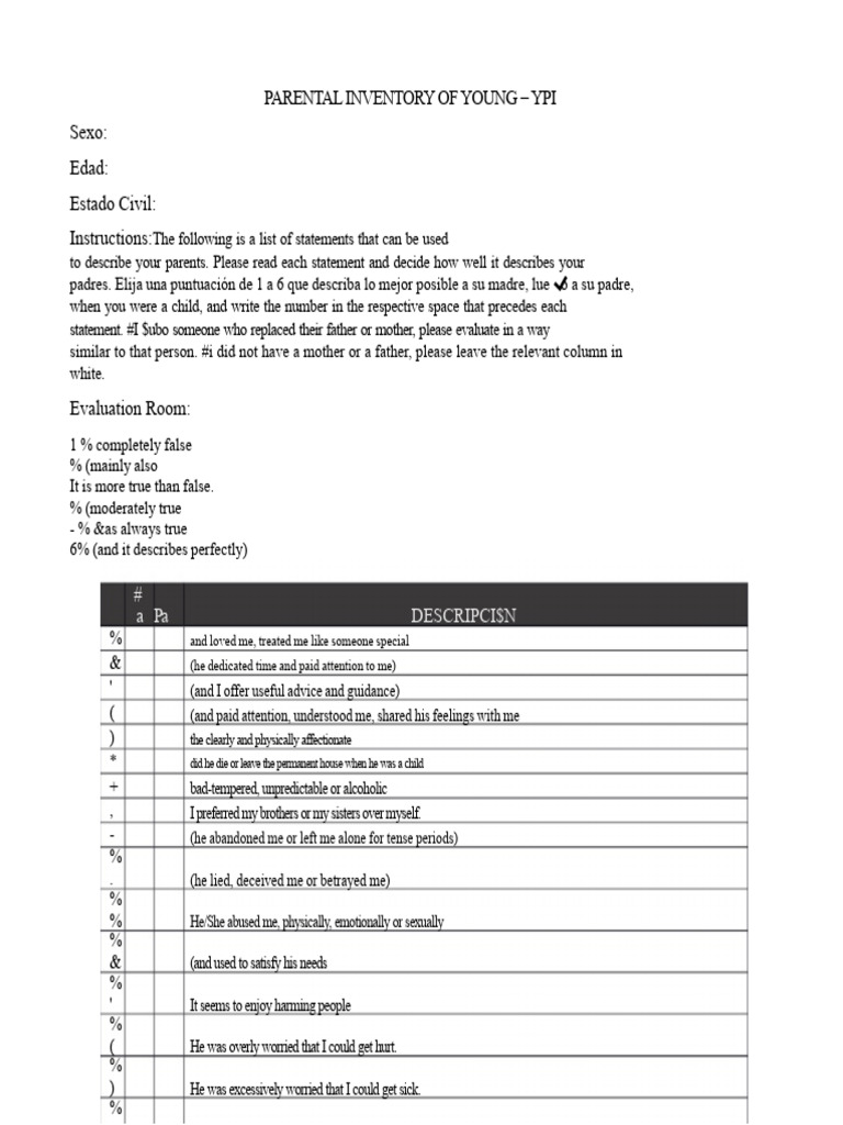 Parental Inventory Assessment Tool | PDF | Human Development ...