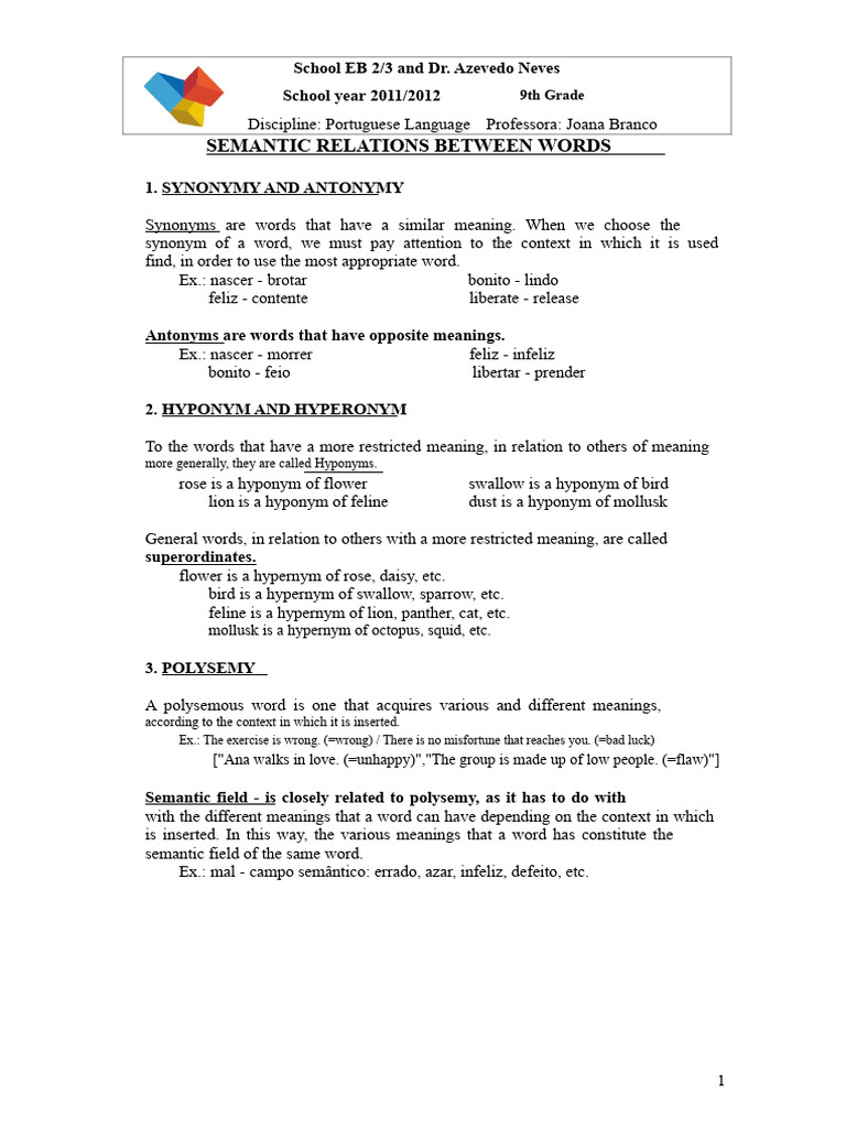 Semantic Relations in Portuguese Language | PDF | Lexicology | Lexical ...