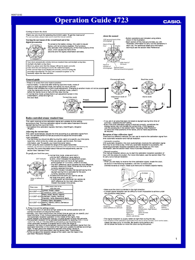 CASIO Watch Operation Guide MO0712 | PDF | Daylight Saving Time | Clock