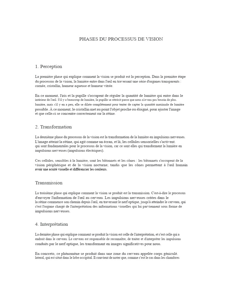 Phases du Processus de Vision | PDF | Œil humain | Neuroscience