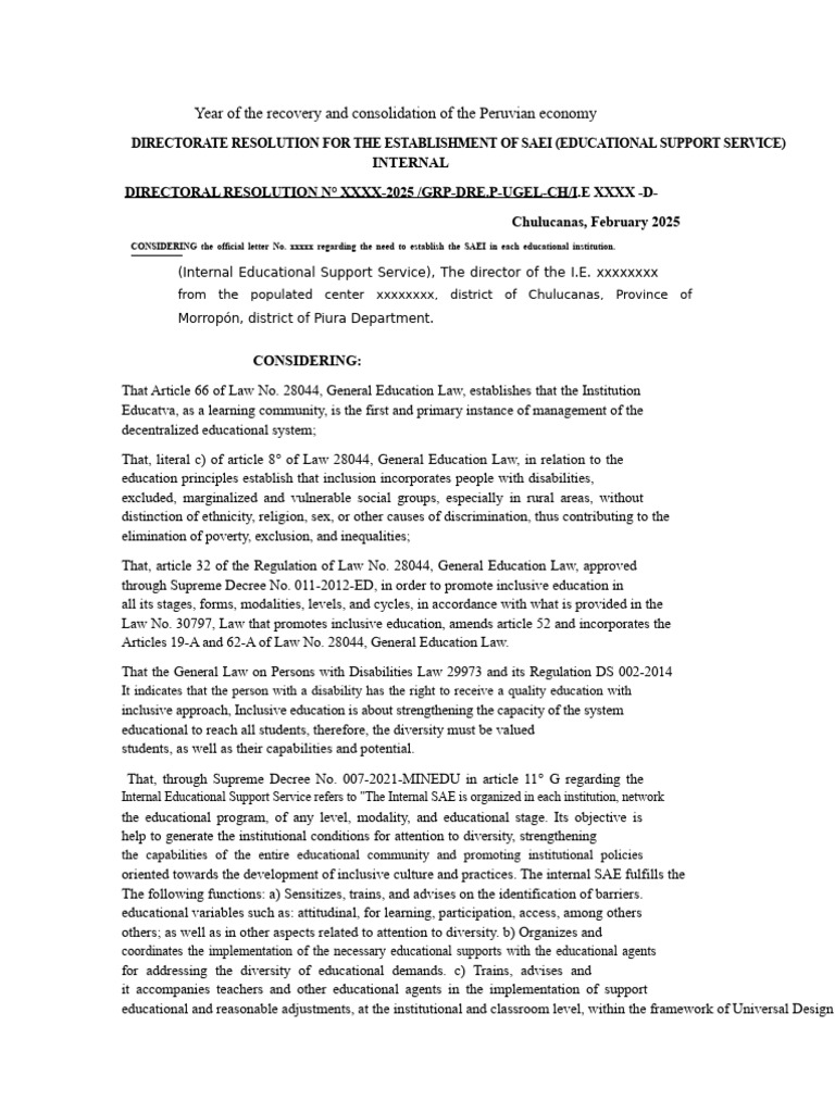 Establishment of SAEI for Inclusive Education | PDF | Inclusion ...