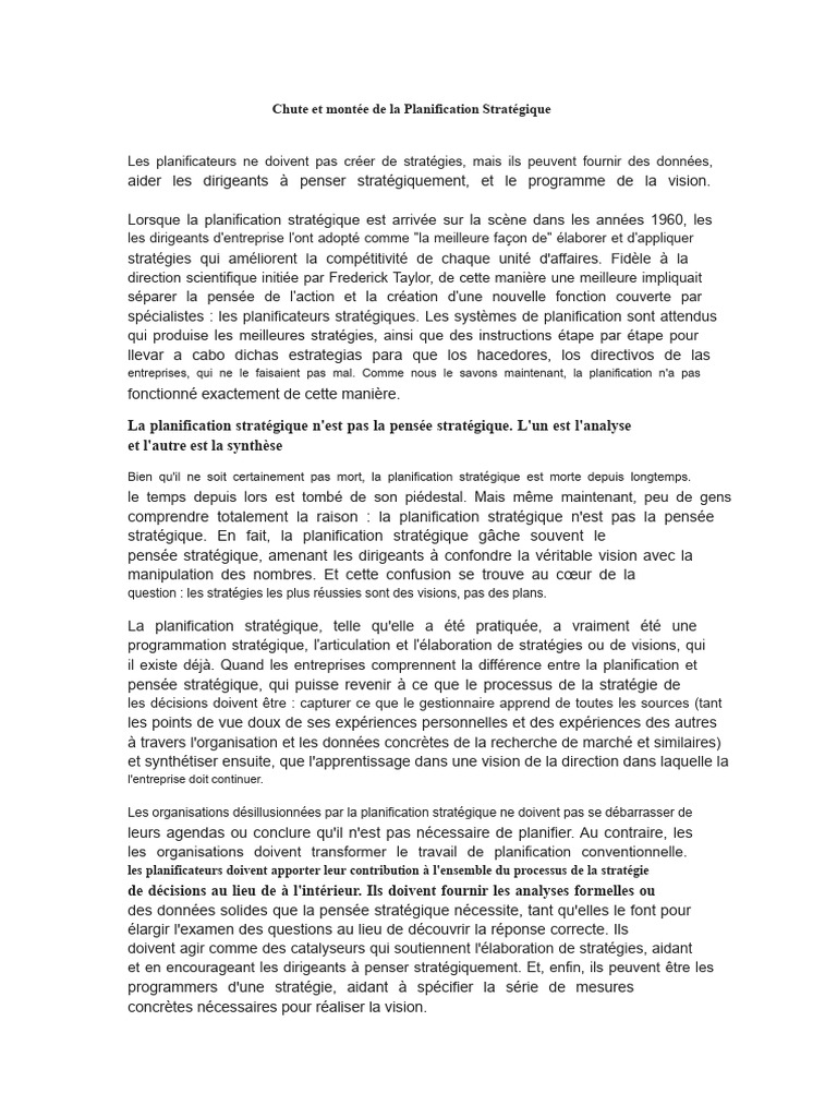 Évolution de la Planification Stratégique | PDF | Planification ...