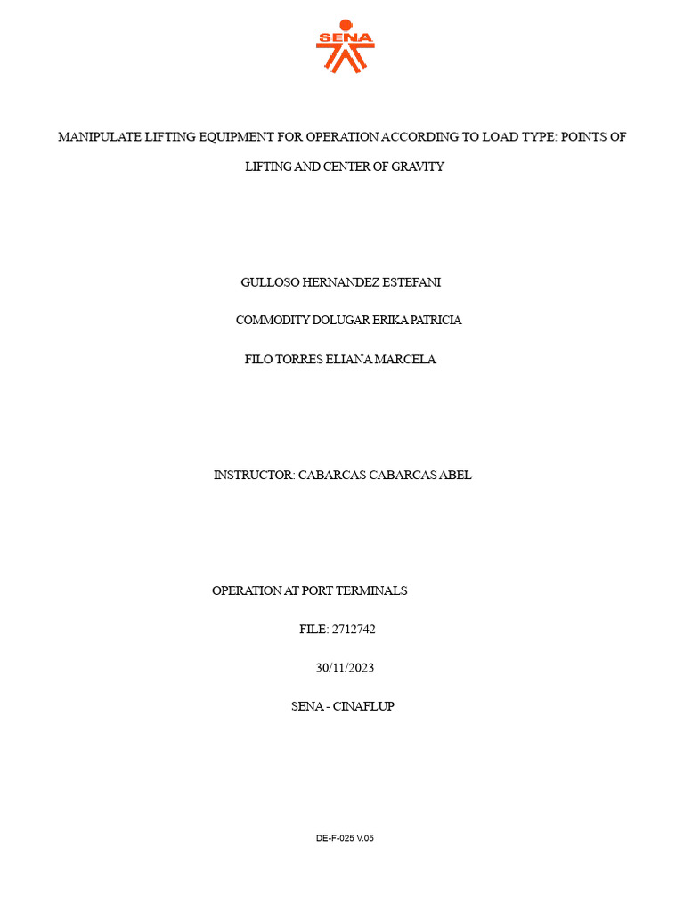 Lifting Equipment: Points & Gravity Guide | PDF | Center Of Mass | Weight