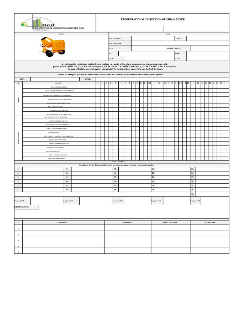 Pre-Operational Inspection of Drum-Type Mixer | PDF | Mechanical ...