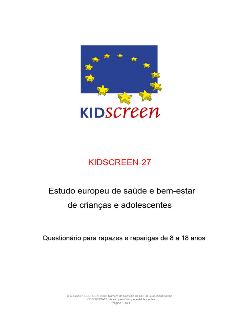 Questionário KIDSCREEN-27 para Jovens | PDF | Adolescência