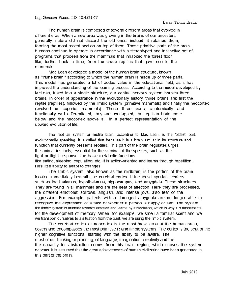 Understanding the Triune Brain Model | PDF | Limbic System | Brain
