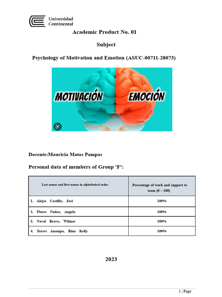 PA1-Group F - Psychology of Motivation and Emotion | PDF | Motivational ...