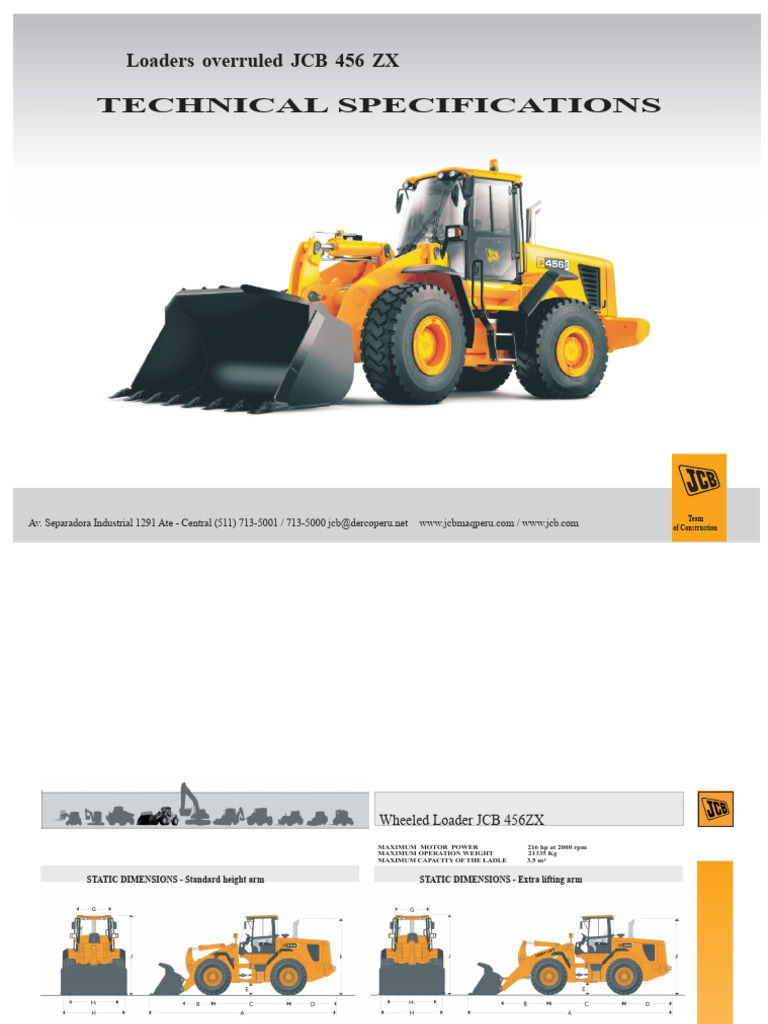 JCB 456ZX Wheeled Loader Specs | PDF | Horsepower | Automatic