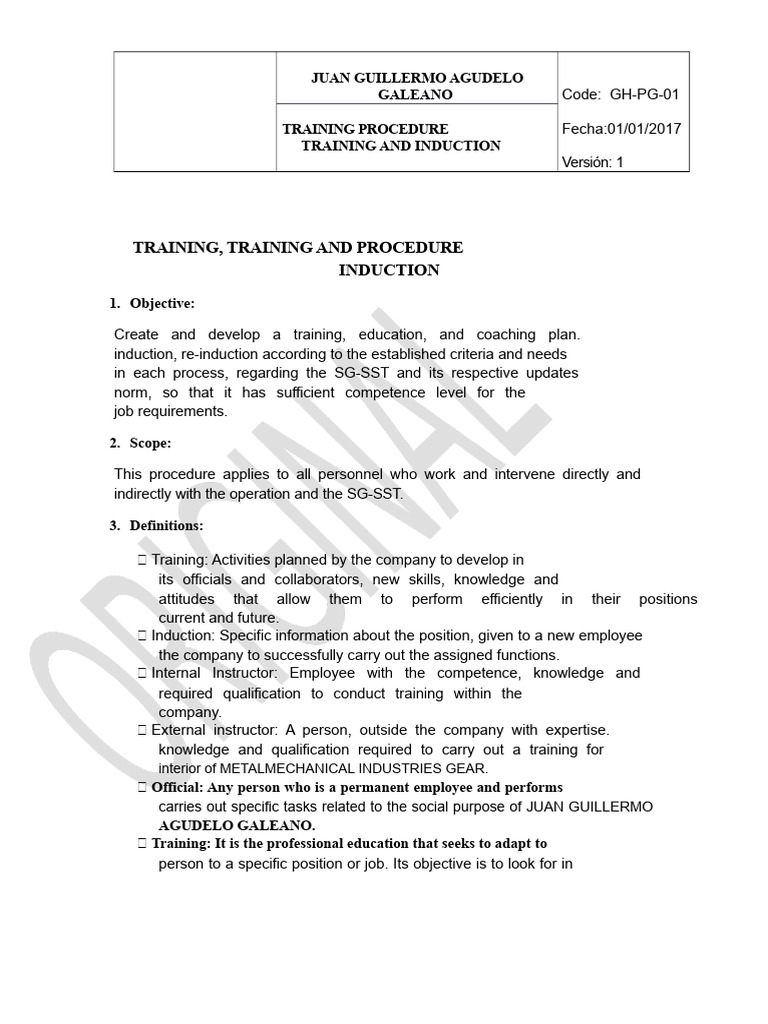 Training and Induction Procedure | PDF | Occupational Safety And Health ...