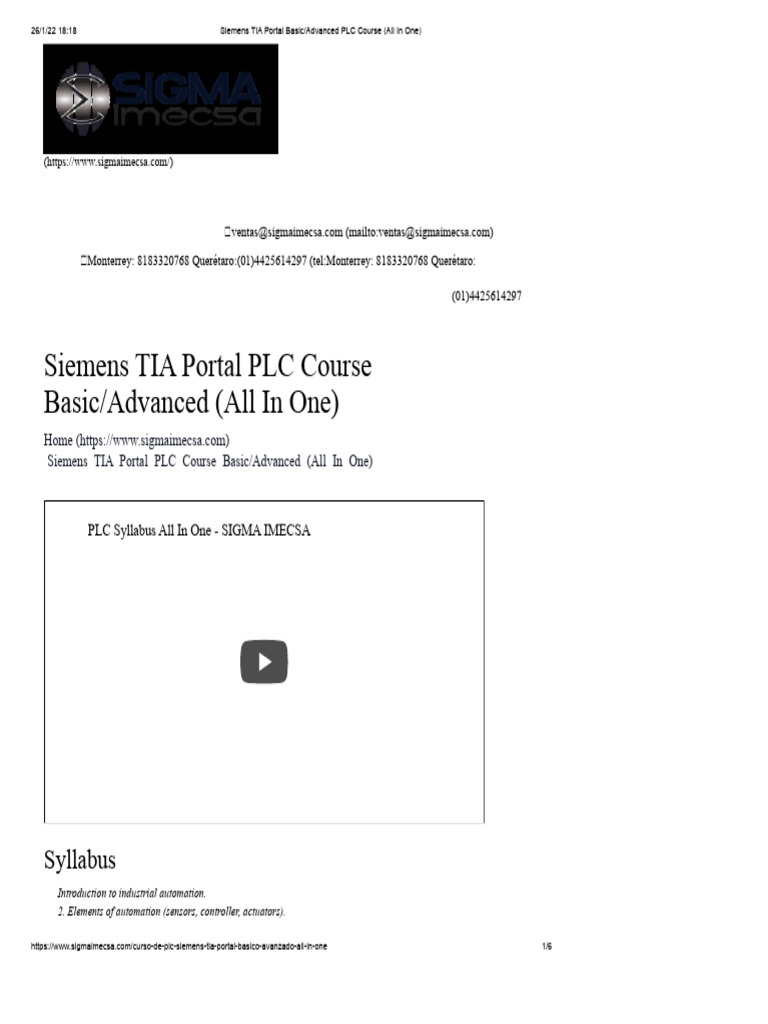 Siemens PLC Course TIA Portal Basic - Advanced (All in One) | PDF ...
