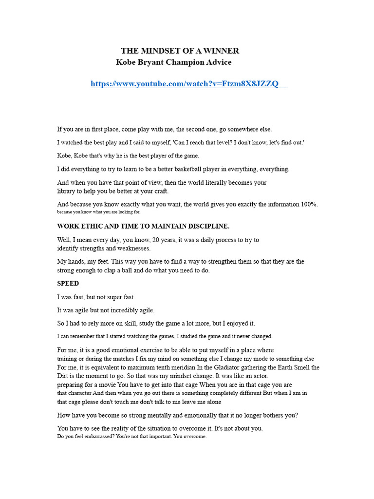 THE MINDSET OF A WINNER Kobe Bryant Champions' Advice | PDF | Kobe Bryant