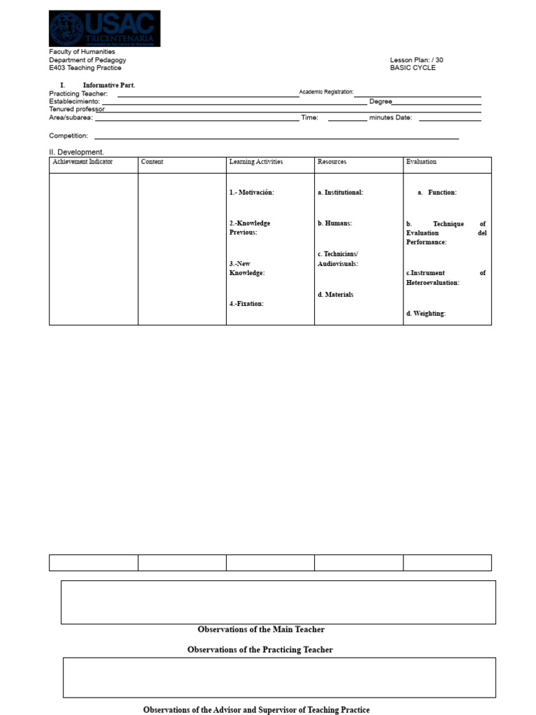 Teaching Practice Lesson Plan Template | PDF | Teachers | Lesson Plan