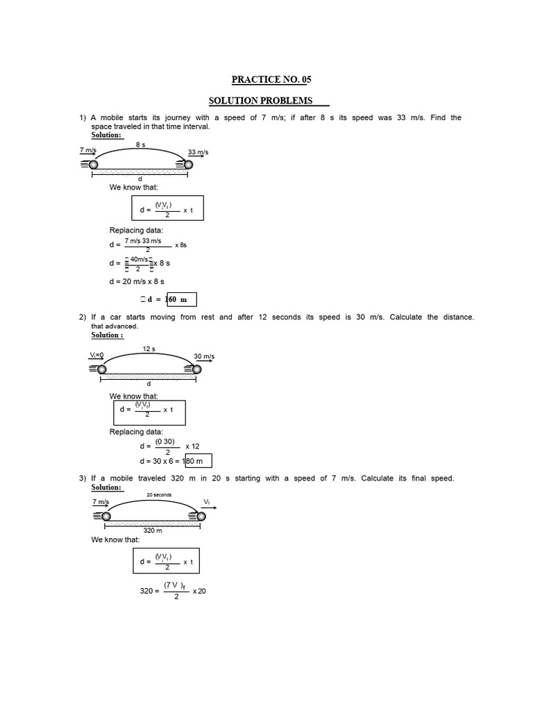 Practice No. 05 Solution Problems | PDF | Acceleration | Speed