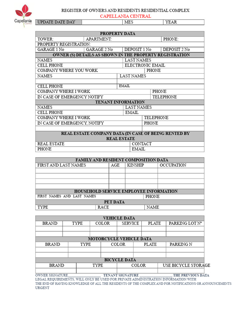 Resident Register for Capellania Central | PDF