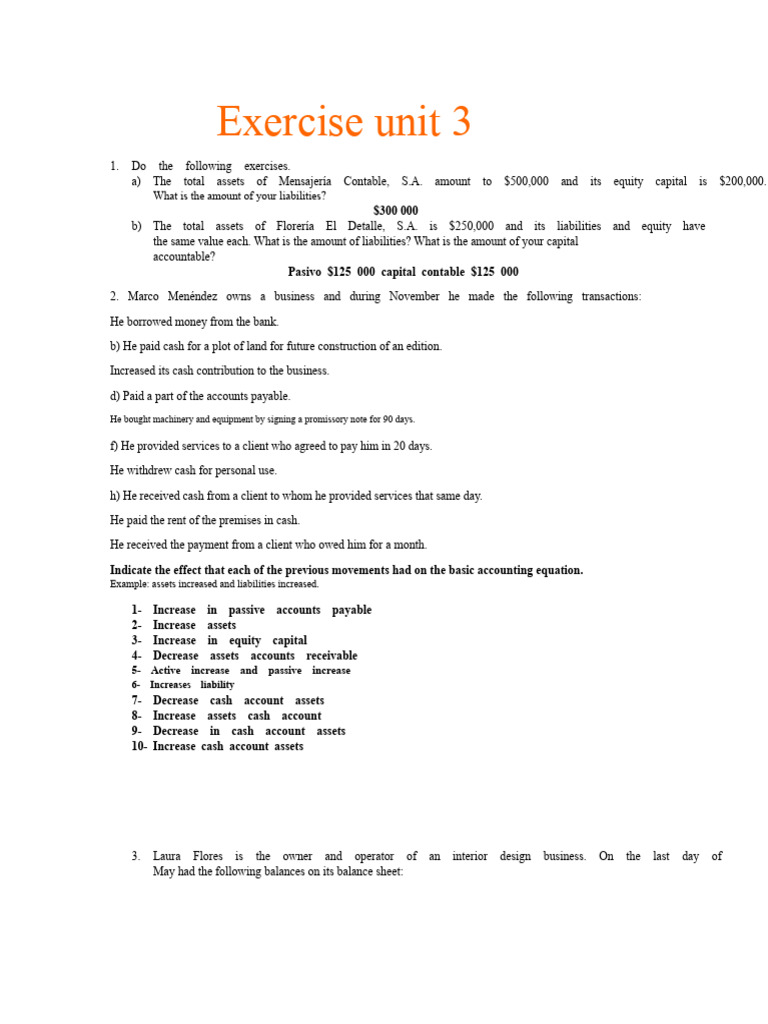 Accounting Exercises | PDF | Debits And Credits | Equity (Finance)