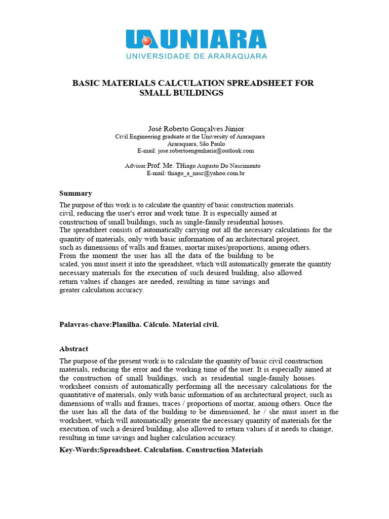 Construction Materials Calculator Spreadsheet | PDF | Spreadsheet ...