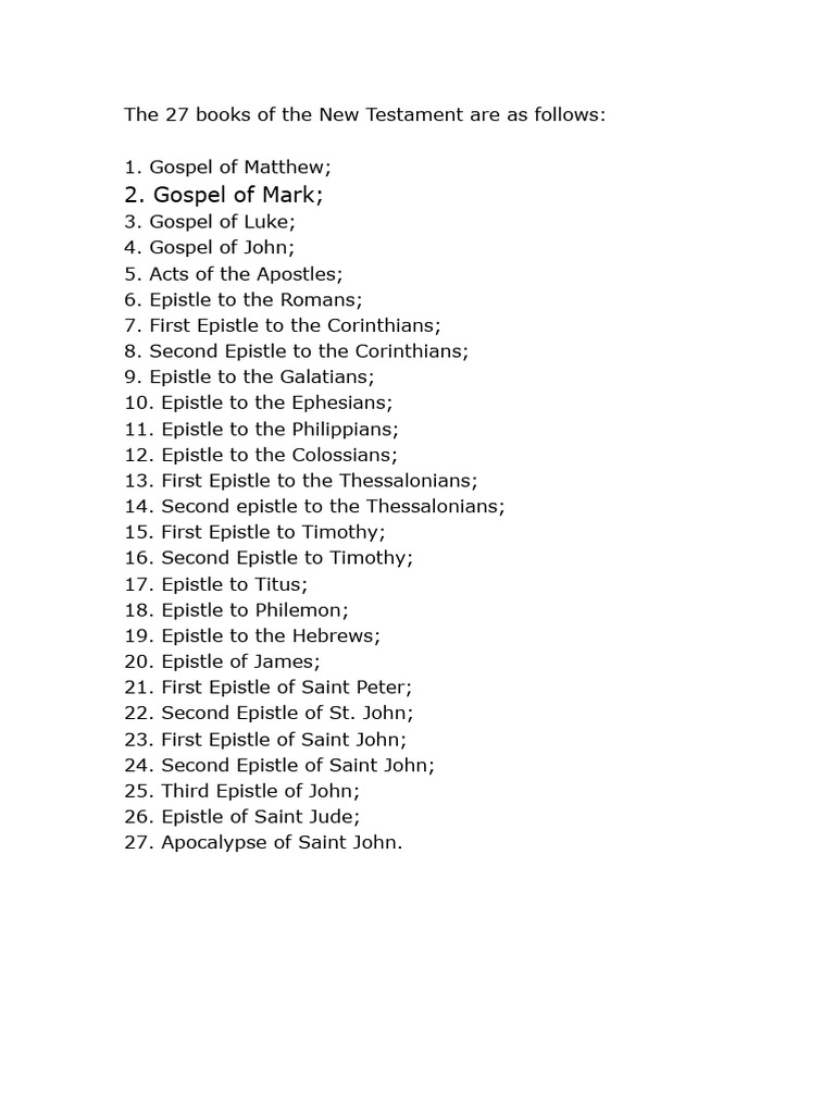 The 27 Books of The New Testament Are As Follows | PDF