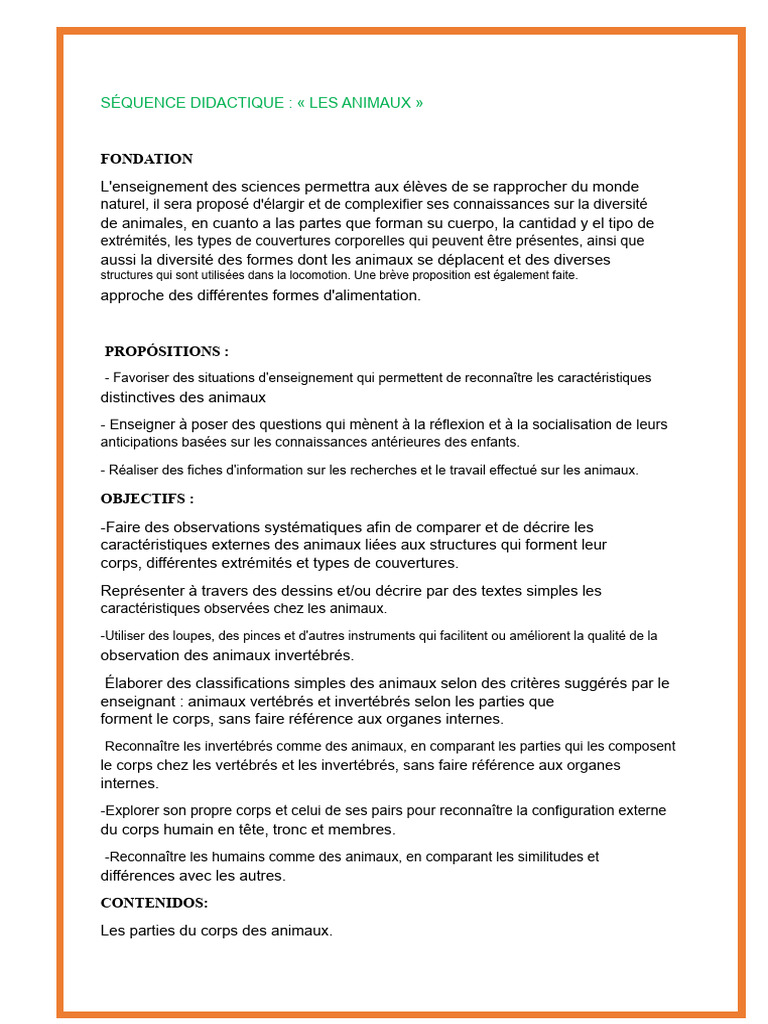 Séquence Didactique sur les Animaux | PDF | Invertébrés | Zoologie