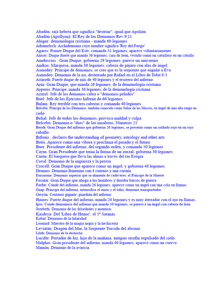Demonios y sus legiones en la demonología | PDF | Demonios | Infierno