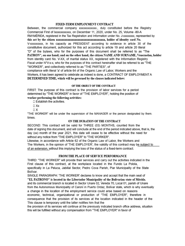 Fixed-Term Employment Contract Template | PDF | Employment | Working Time